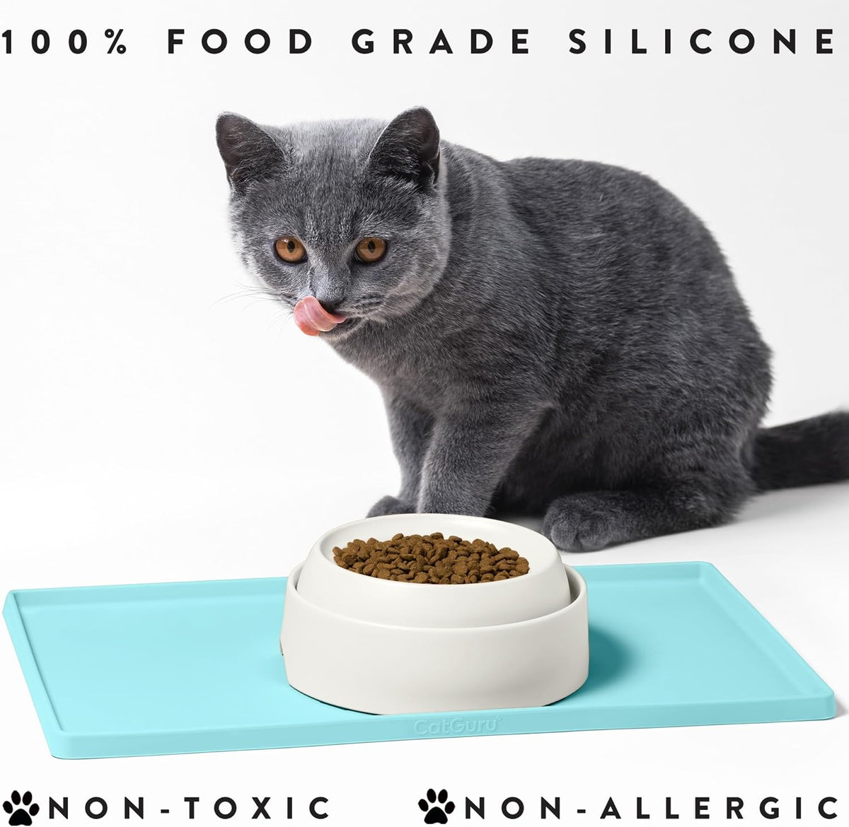 Cat Food Mat, Small &amp; Large Pet Feedingd Mat, 100% Waterproof Cat Mats for Food and Water, Silicone Mats for Pet Bowls, Non-Slip Placemat for Water Bowl or Fountain (Small, Aruba)