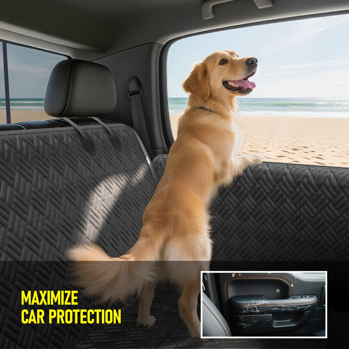 Dog Car Seat Cover with Hard Bottom, Holds up to 400Lbs | Patented Waterproof Dog Hammock Back Seat Extender for Cars, Suvs &amp; Full-Size Trucks (Small &amp; Large Sizes)