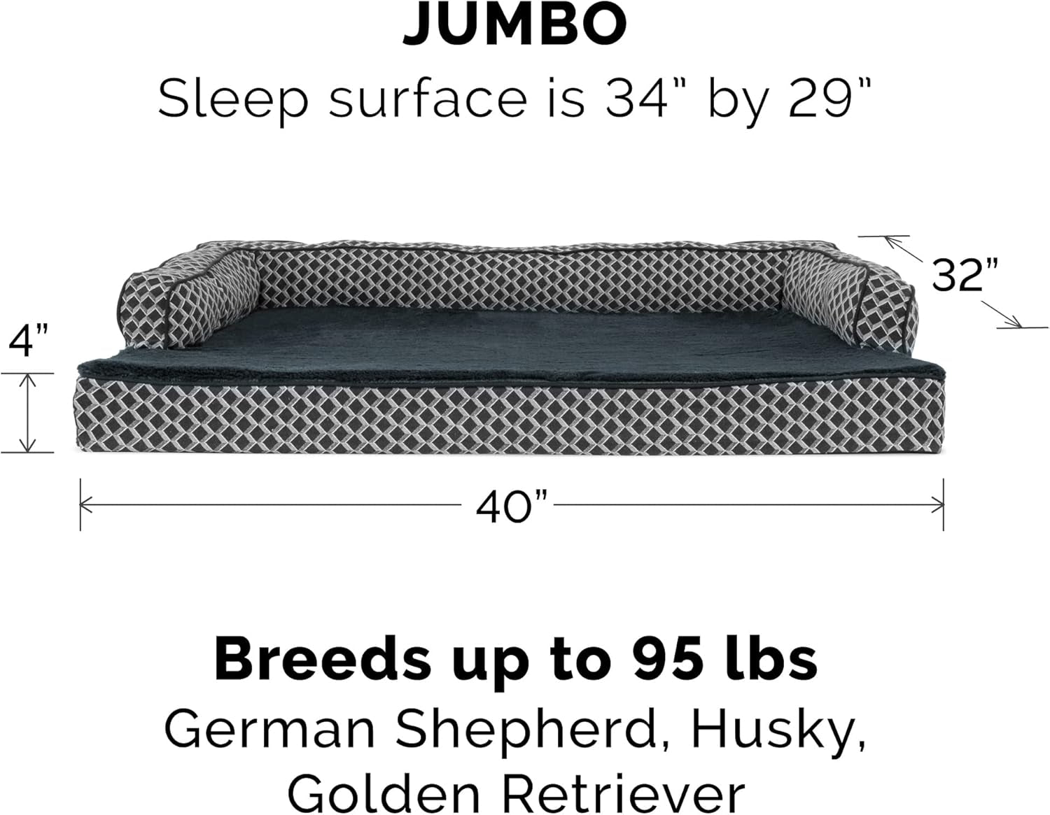 Replacement Dog Bed Cover Comfy Couch Plush &amp; Décor Sofa-Style, Machine Washable - Diamond Gray, Jumbo (X-Large)