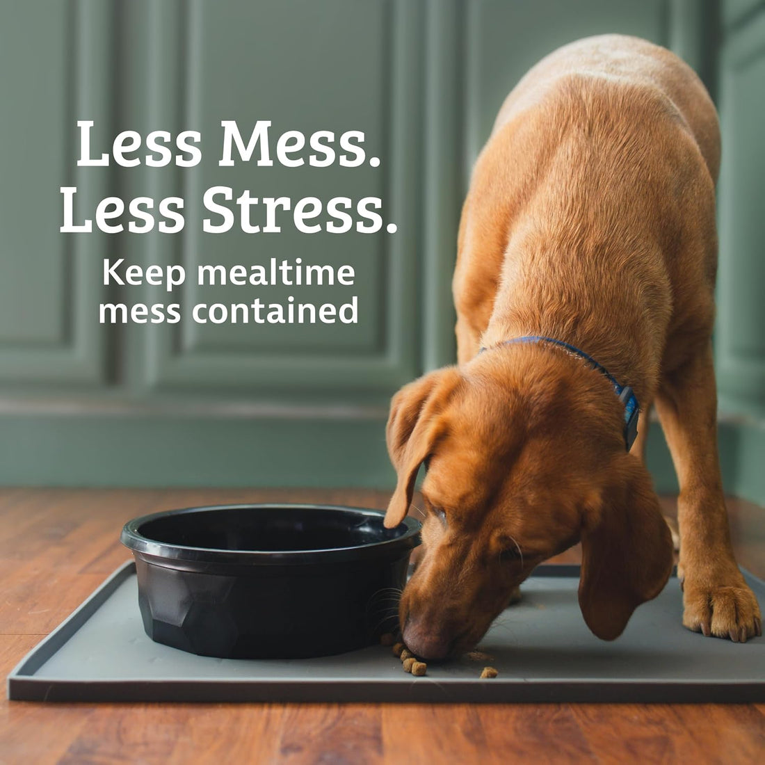 Raised-Edge Silicone Dog Food Mat - Waterproof Pet Mat for Dog Food &amp; Water Bowls - Non-Slip Pet Placemat - Dishwasher-Safe Silicone Tray - 25 X 17 In, Gray