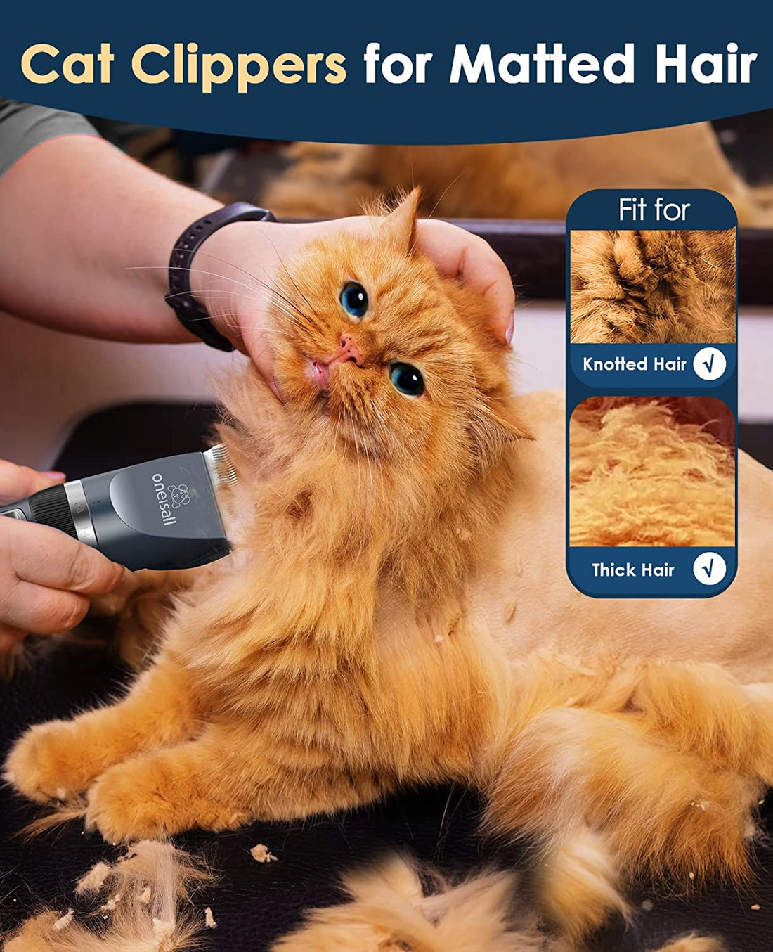 Quiet Cat Clippers for Matted Hair &amp; Long Hair, Cat Shaver | Cordless Cat Grooming Kit, LCD Display, 6 Guard Combs, 240-Min Runtime, 2-Speed Low Noise Trimmer for Cats &amp; Small Dogs