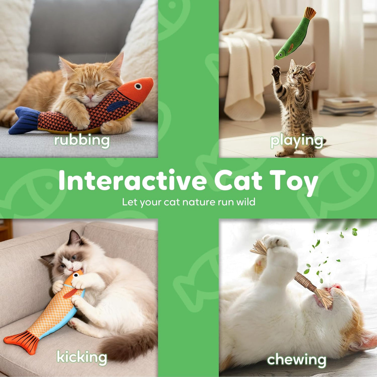 Catnip Toys Saury Fish, Cat &amp; Kitten Chew Kicker Interactive Crinkle Toys for Bored Indoor Adult Cats &amp; Kitten, Cat Gifts Teething Toys Soft and Durable for All Breeds