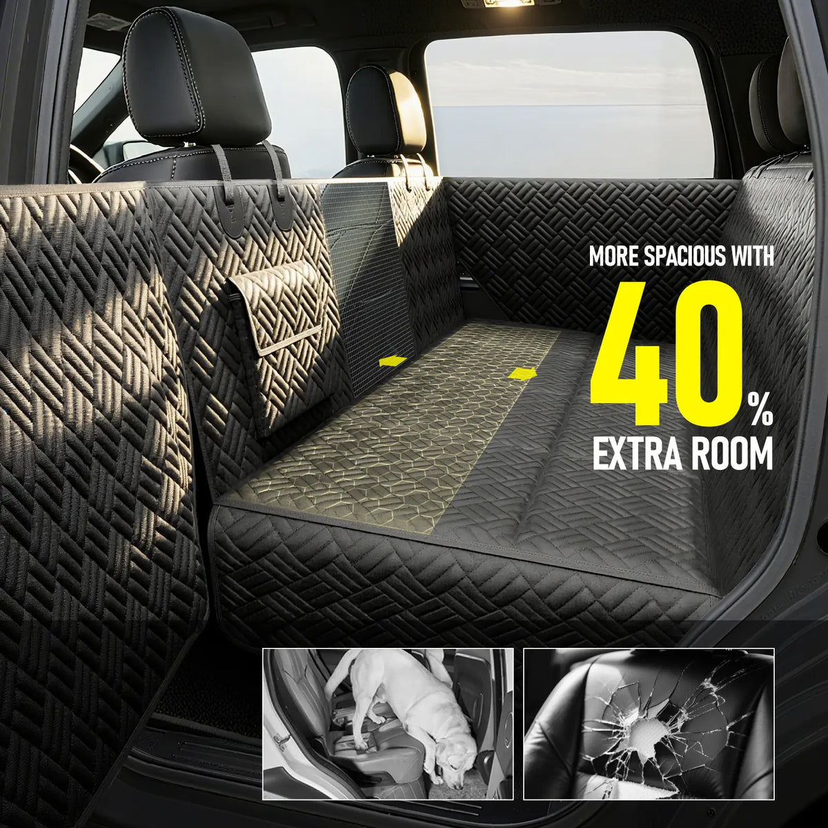 Dog Car Seat Cover with Hard Bottom, Holds up to 400Lbs | Patented Waterproof Dog Hammock Back Seat Extender for Cars, Suvs &amp; Full-Size Trucks (Small &amp; Large Sizes)