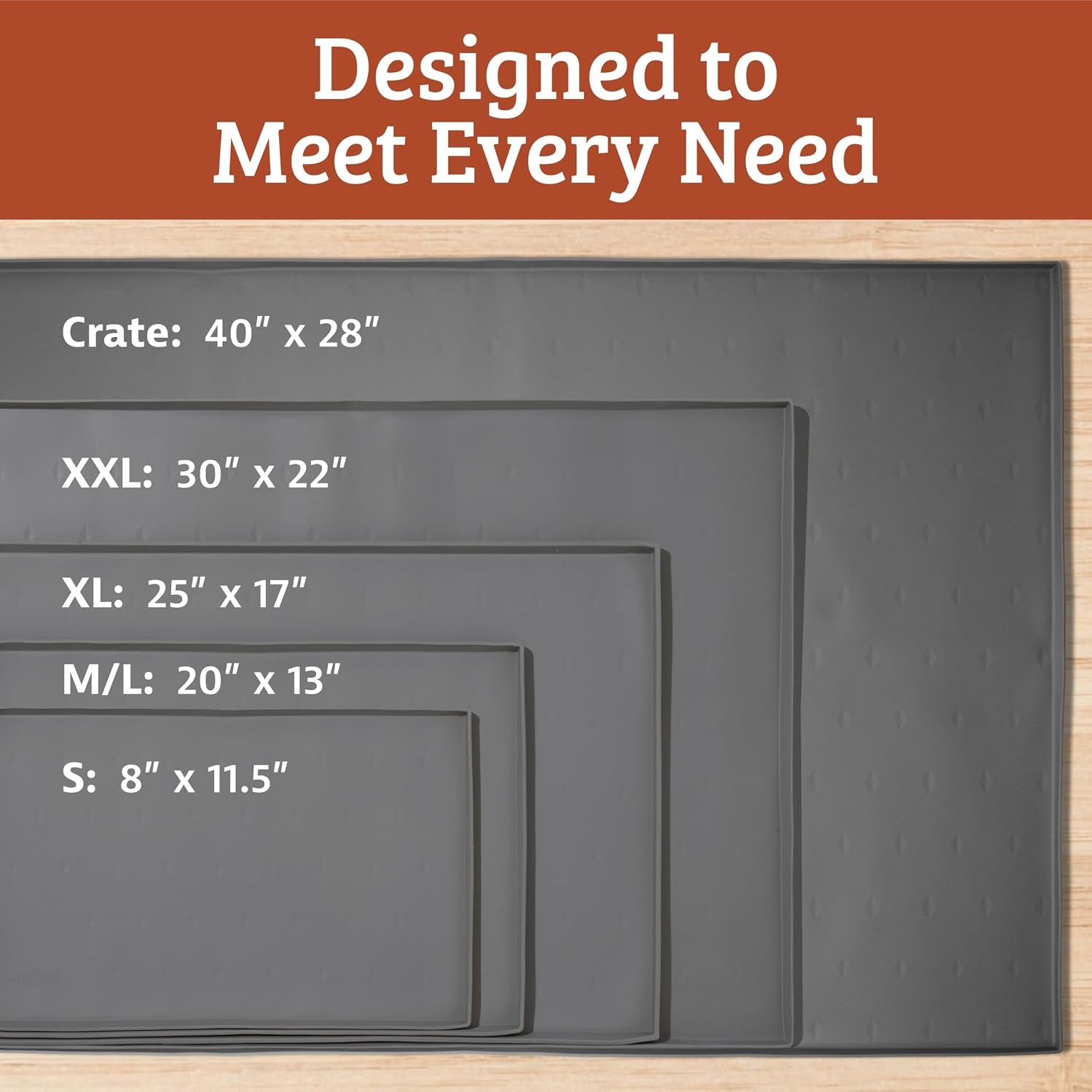 Raised-Edge Silicone Dog Food Mat - Waterproof Pet Mat for Dog Food &amp; Water Bowls - Non-Slip Pet Placemat - Dishwasher-Safe Silicone Tray - 25 X 17 In, Gray