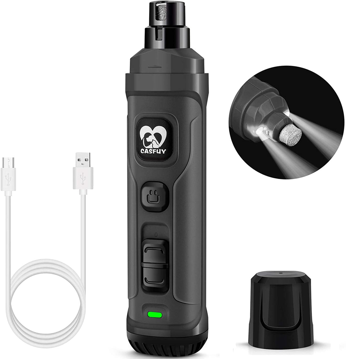 Dog Nail Grinder with 2 LED Light - New Version 2-Speed Powerful Electric Pet Nail Trimmer Professional Quiet Painless Paws Grooming &amp; Smoothing for Small Medium Large Dogs and Cats (Grey)