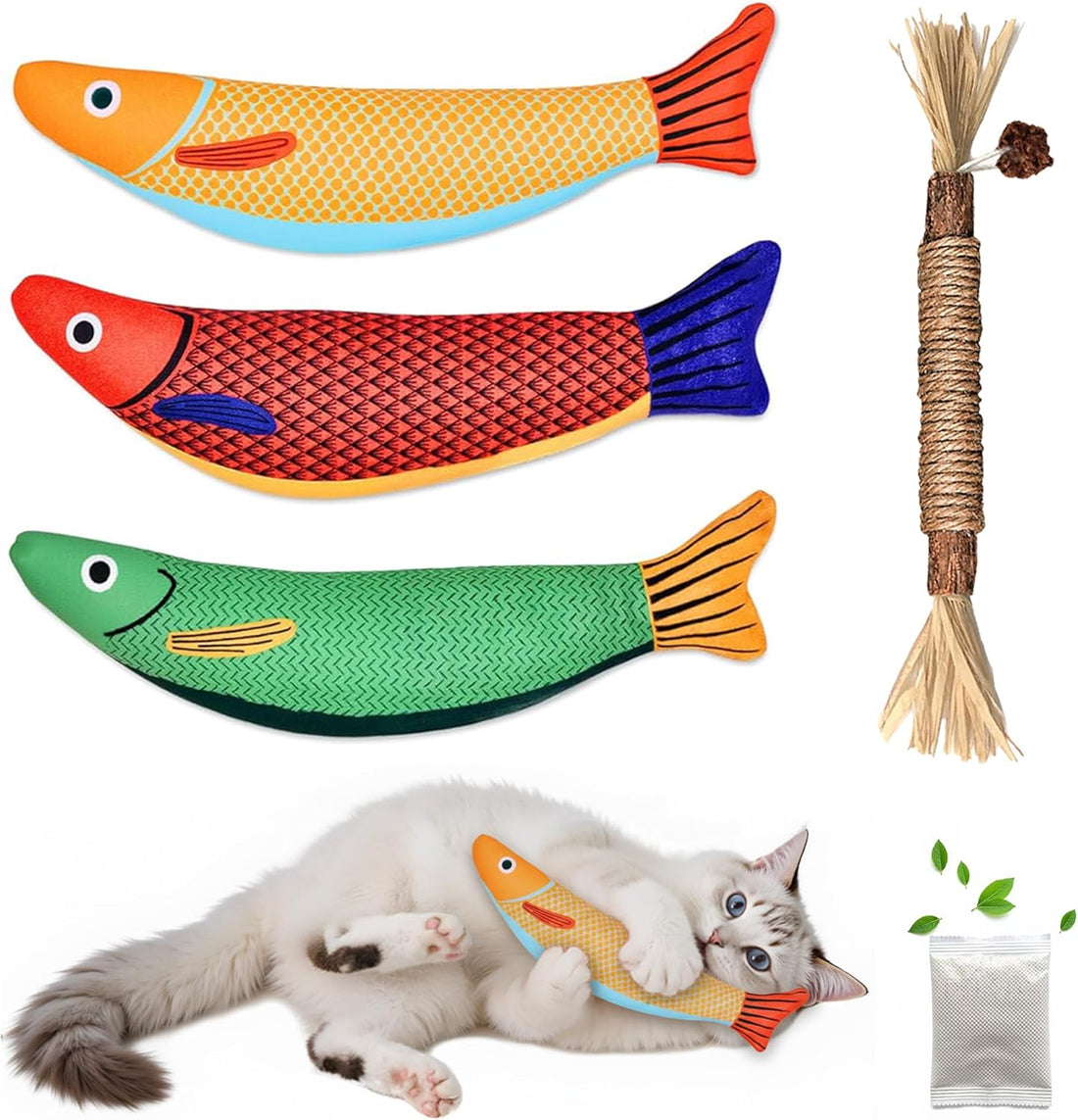 Catnip Toys Saury Fish, Cat &amp; Kitten Chew Kicker Interactive Crinkle Toys for Bored Indoor Adult Cats &amp; Kitten, Cat Gifts Teething Toys Soft and Durable for All Breeds