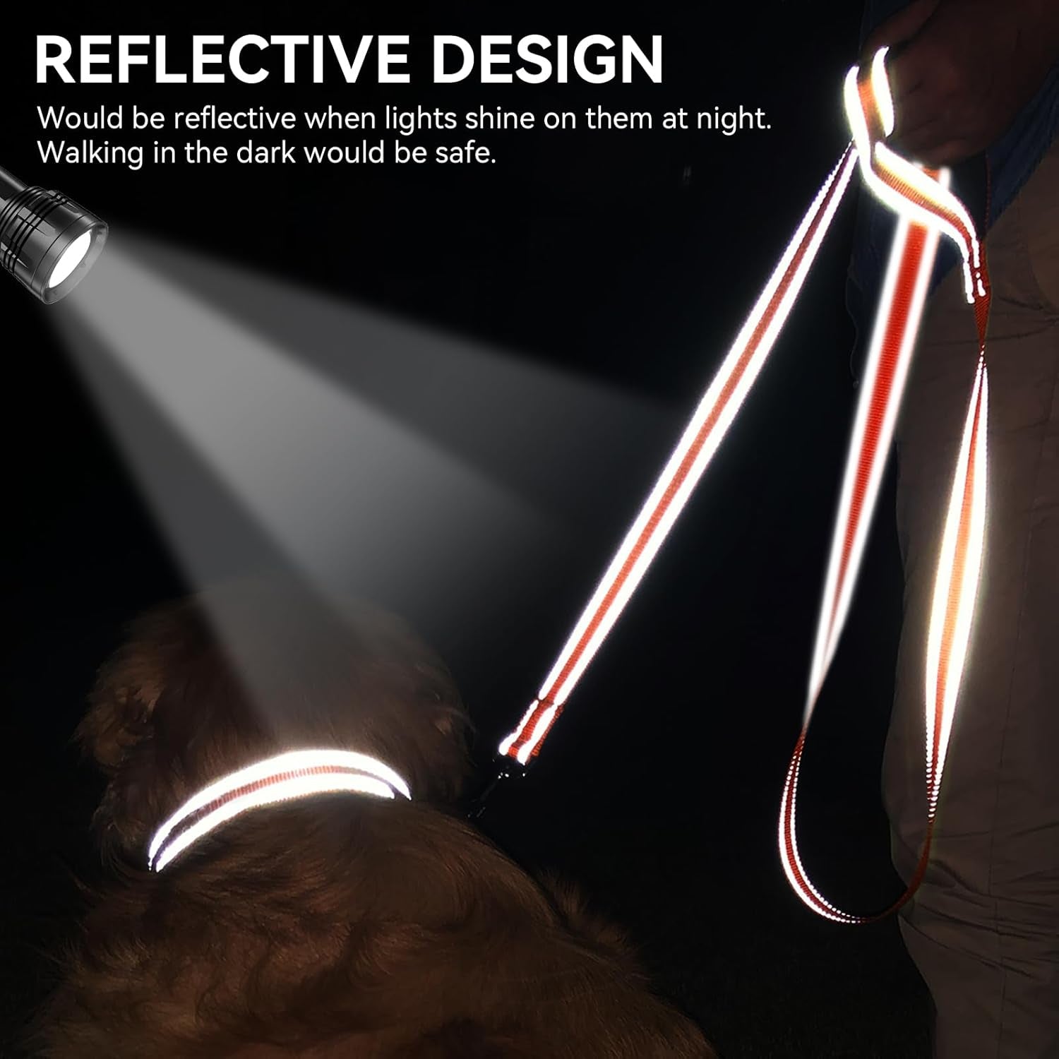 Dog Leash, 5 FT Double-Sided Reflective, Padded Handle Nylon Heavy Duty Leashes for Medium &amp; Large Dogs Walking, Orange