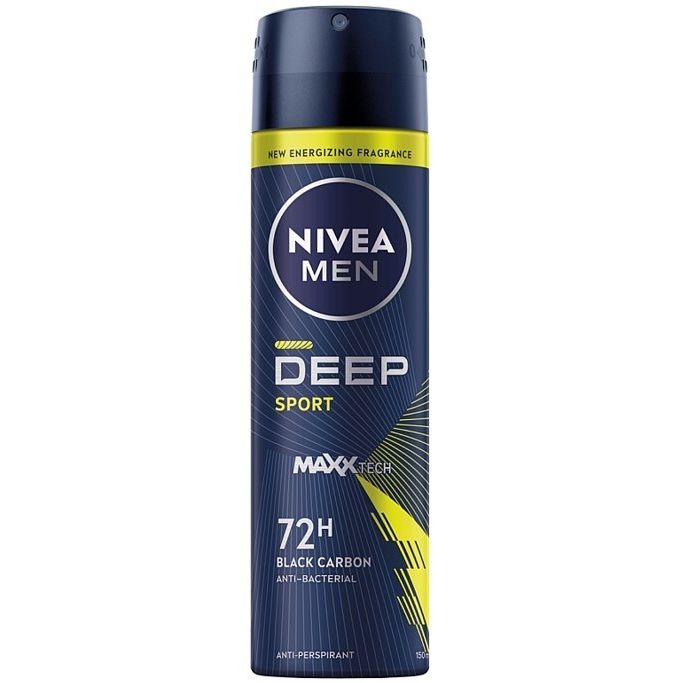 NIVEA MEN DEEP Sport MaxxTech 72h Anti-Perspirant Spray Black Carbon &amp; Anti-Bacterial – 150 mL