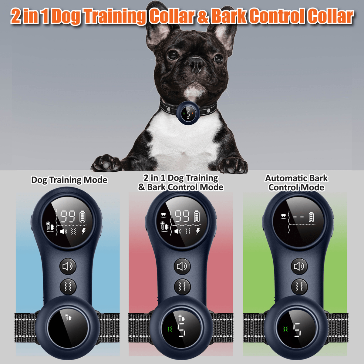 NeoAlly 2-in-1 Dog Training &amp; Bark Control Collar | Automatic Barking Detection, Remote Shock, 5-150lbs Dogs | Rechargeable, Waterproof