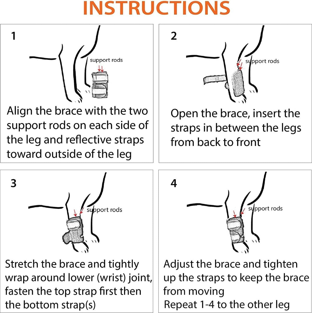 NeoAlly 3-in-1 Front Leg Dog Splint Brace: Rigid &amp; Spring Inserts, Safety Reflective Straps (Pair)