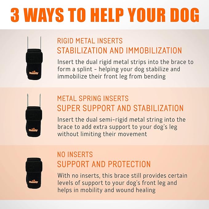 NeoAlly 3-in-1 Front Leg Dog Splint Brace: Rigid &amp; Spring Inserts, Safety Reflective Straps (Pair)