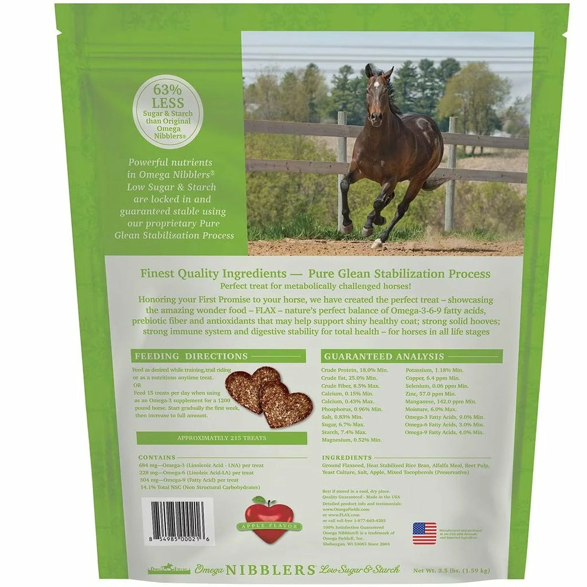Omega Fields Nibblers Low Sugar &amp; Starch Apple Flavor Treats for Horses (3.5 LB)