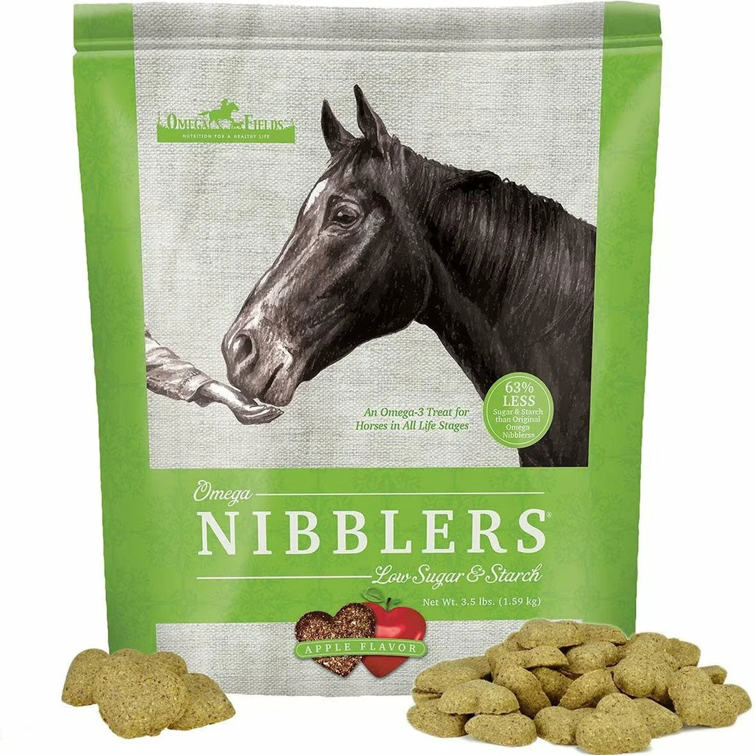 Omega Fields Nibblers Low Sugar &amp; Starch Apple Flavor Treats for Horses (3.5 LB)