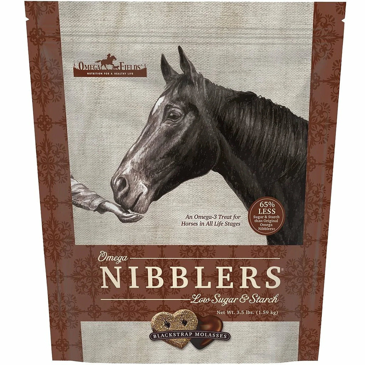 Omega Fields Nibblers Low Sugar &amp; Starch Blackstrap Molasses Flavor Treats for Horses (3.5 LB)