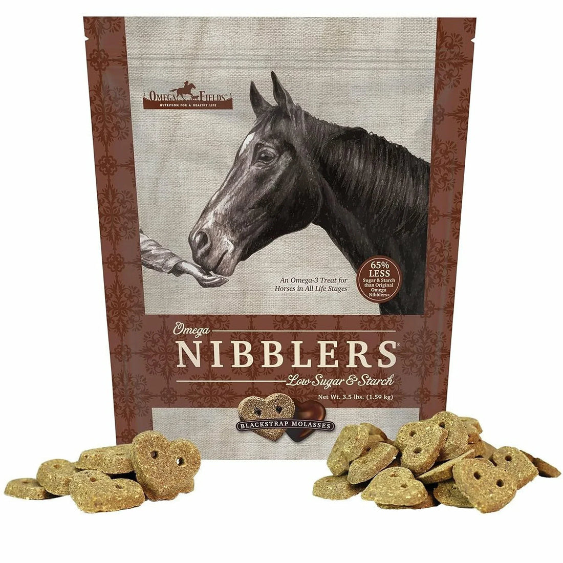 Omega Fields Nibblers Low Sugar &amp; Starch Blackstrap Molasses Flavor Treats for Horses (3.5 LB)