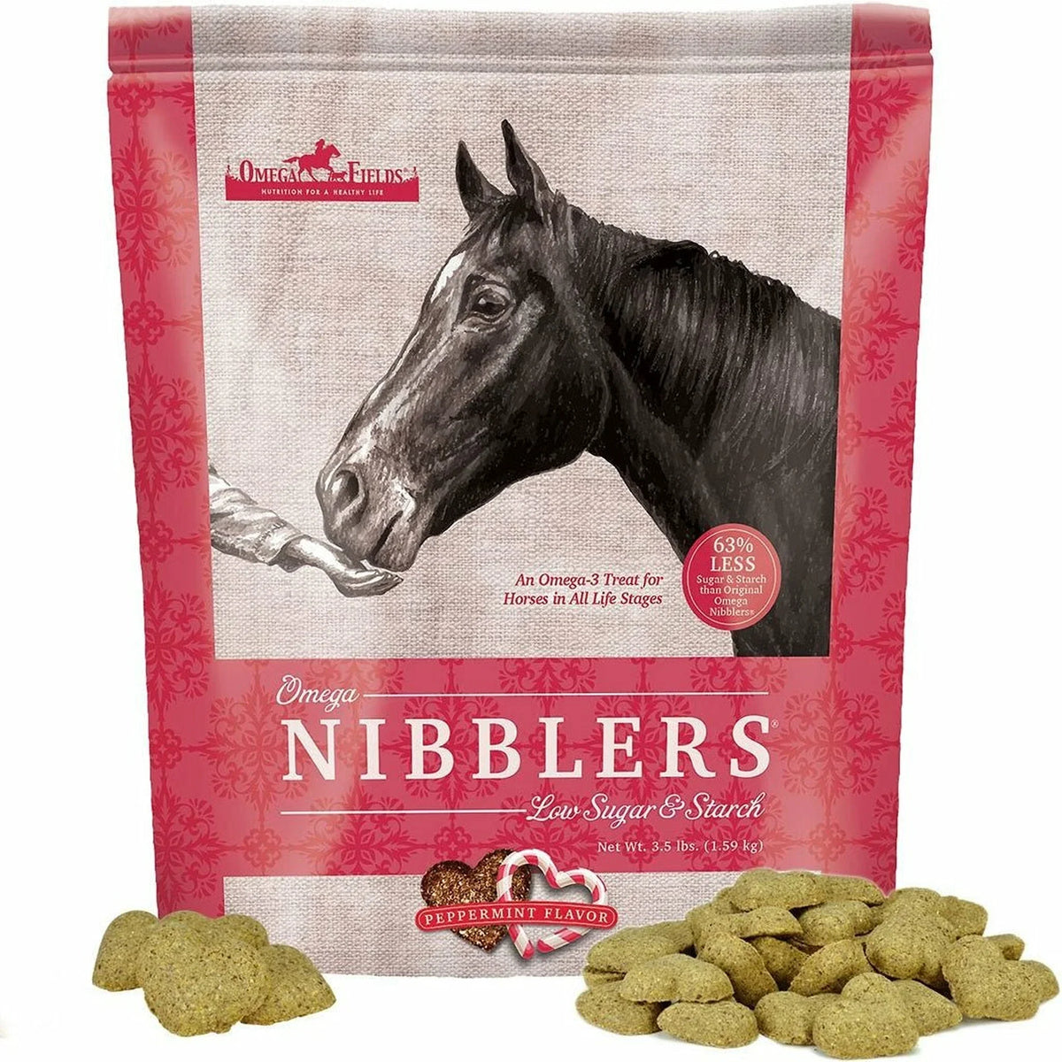 Omega Fields Nibblers Low Sugar &amp; Starch Peppermint Flavor Treats for Horses (3.5 LB)