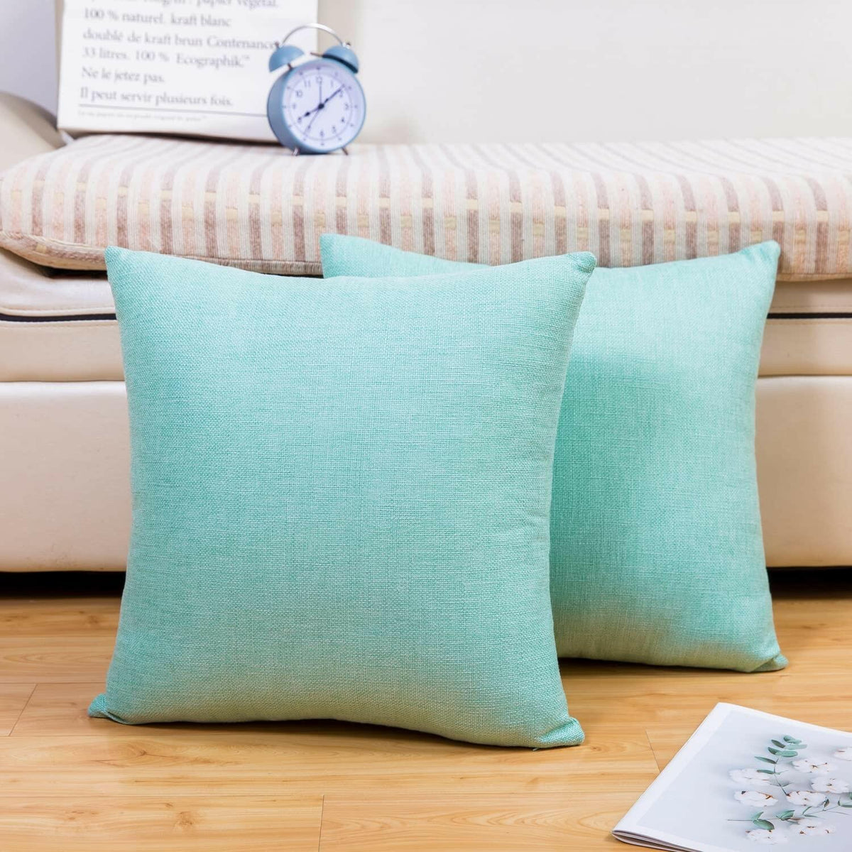 Jepeak Linen Throw Pillow Covers 16x24 Inch Pack of 2 Light Teal