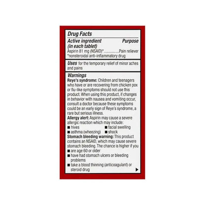 Leader Chewable Aspirin Tablets Cherry 81mg 36ct