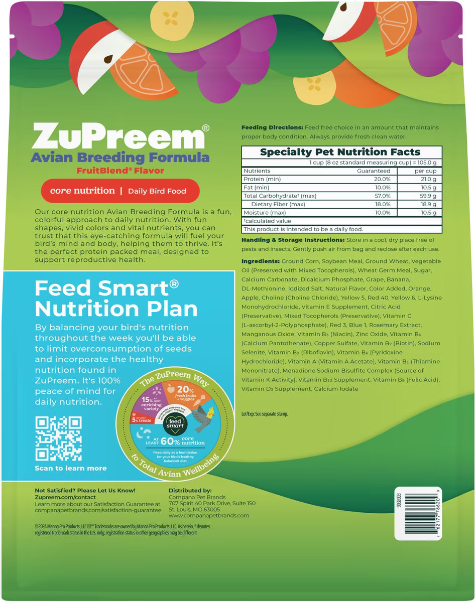 ZuPreem Avian Breeding Formula FruitBlend Bird Food Parrots &amp; Conures, 2-lb